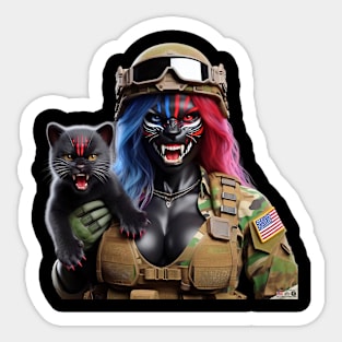 Woman Warrior Panther with Cub by focusln Sticker